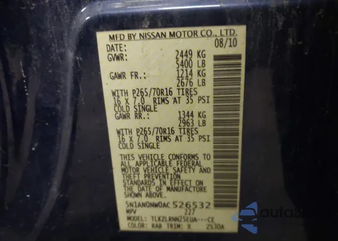 2010 Nissan Xterra S from USA, damaged, VIN 5N1AN0NW0AC526532